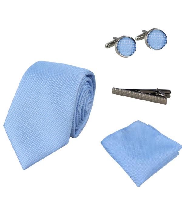 Diamond Neck Blue Tie Gift Set Pocket Square Cuff Links Pin Tie For Shirt Satin