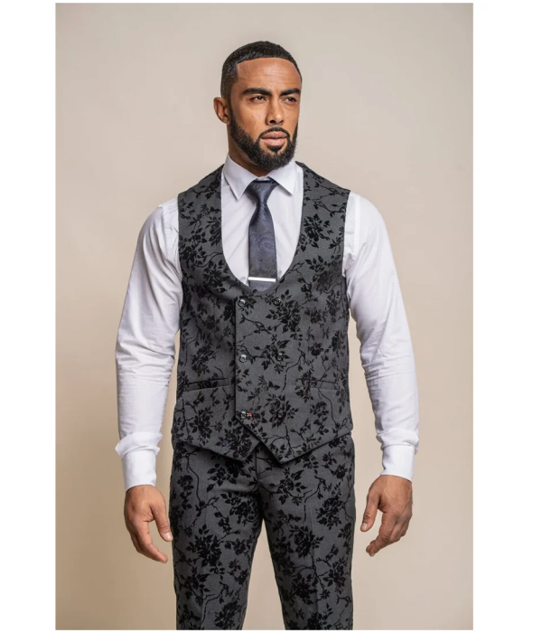 Georgi - Men's Black Floral Waistcoat