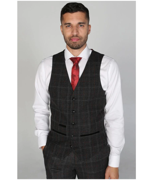 Harvey - Men's Charcoal Check Waistcoat