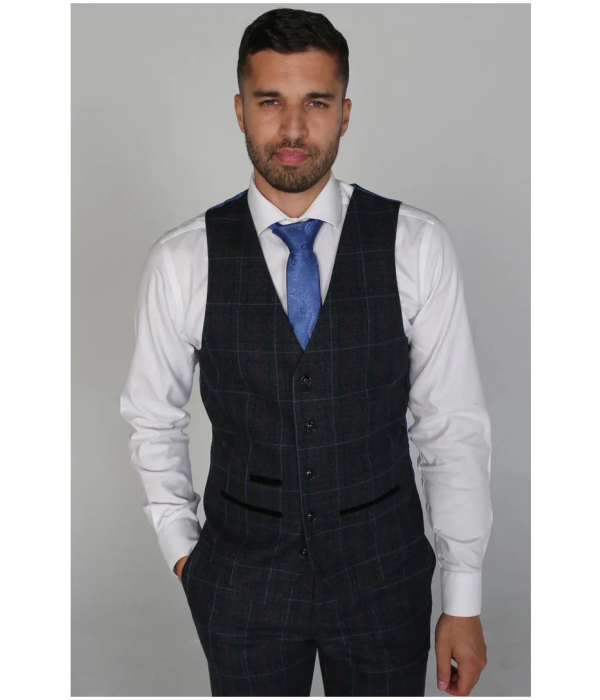 Harvey - Men's Navy Check Waistcoat