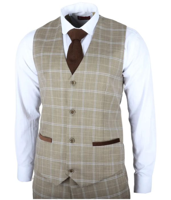 Hode - Men's Brown Checked Tailored Fit Waistcoat