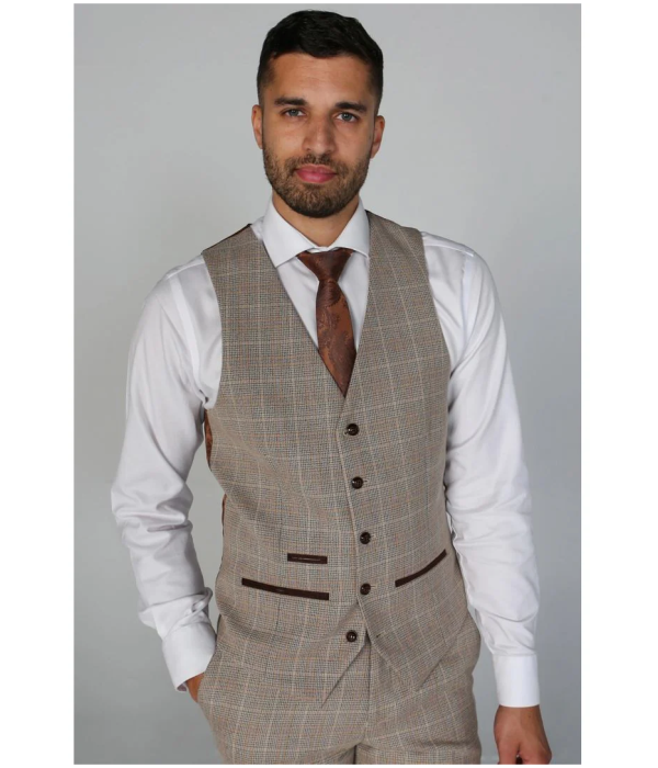 Holland - Men's Beige Check Waistcoat