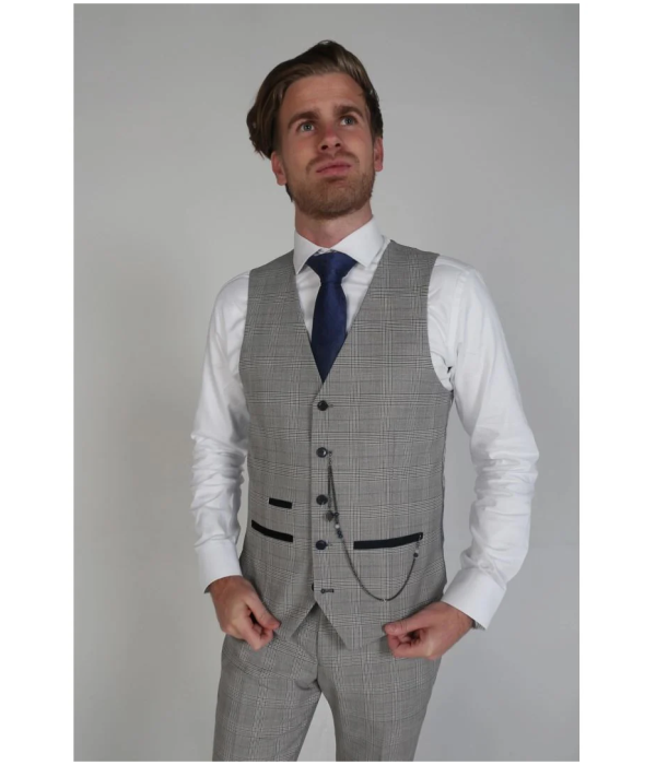 Hugo - Men's Check Grey Waistcoat