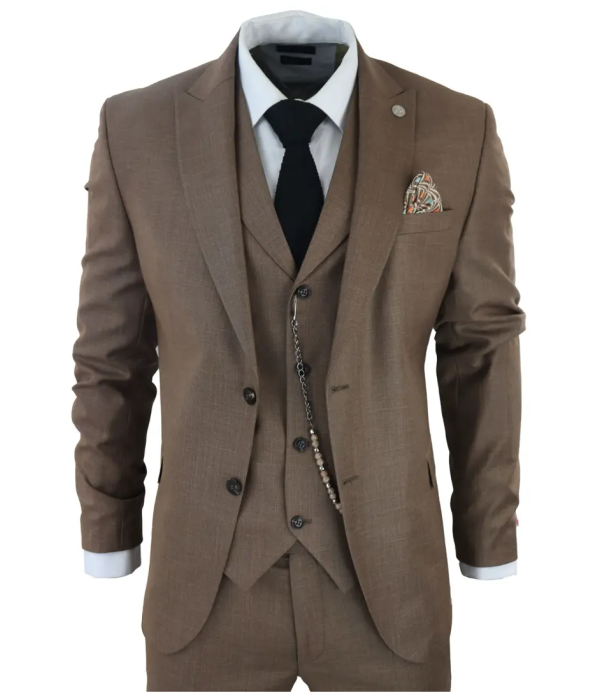 James Men's 3-Piece Plain Brown Suit with Classic Fit
