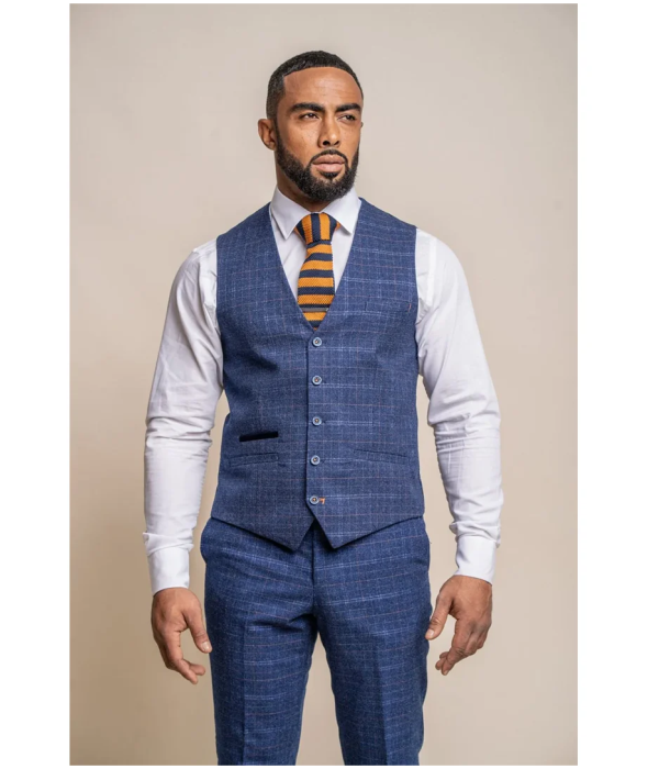 Kaiser - Men's Men's Tweed Check Blue Waistcoat