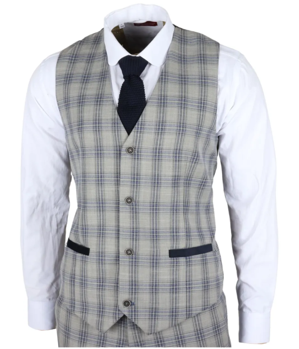 Knight - Men's Grey Blue Checked Waistcoat