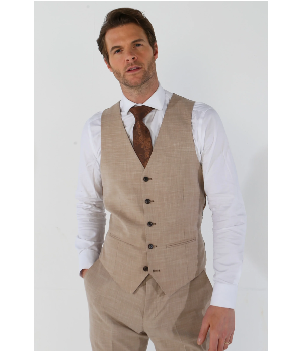 Kurt - Men's Beige Tailored Fit Waistcoat
