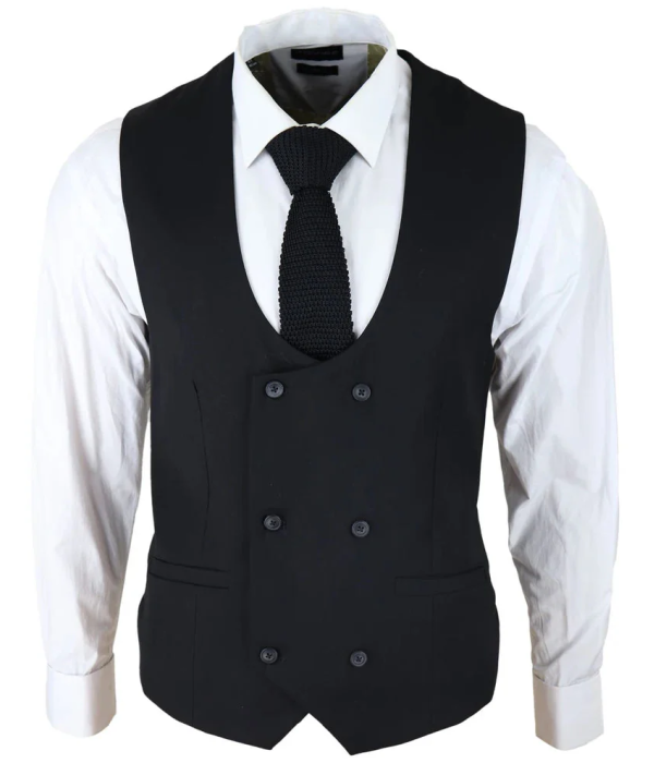 Marco - Men's Double Breasted Scoop Black Waistcoat