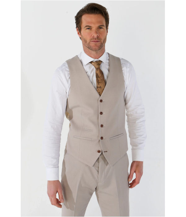Mayfair - Men's Beige Birdseye Waistcoat