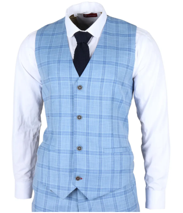 Plowman - Men's Light Blue Checked Waistcoat