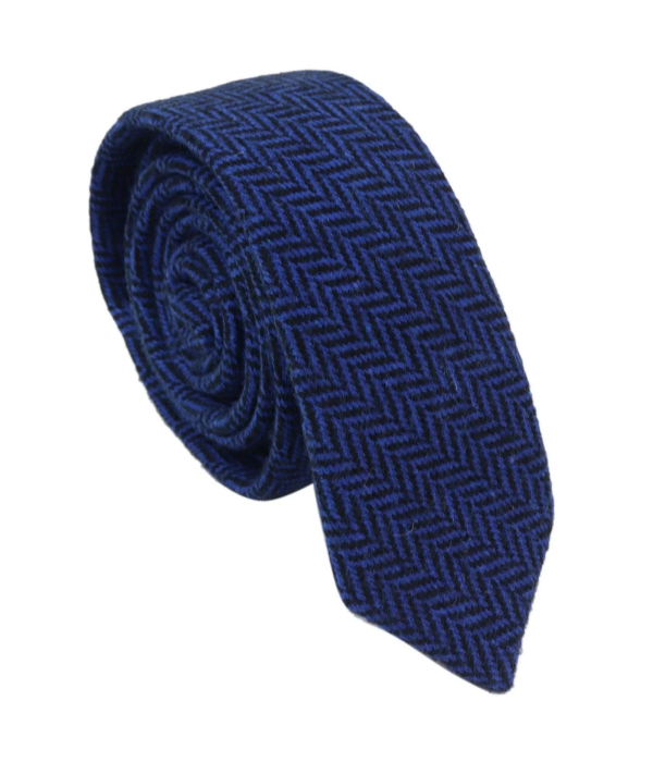 Men's Tweed Blue Tie Hankie Set Classic British Heritage Wool Herringbone