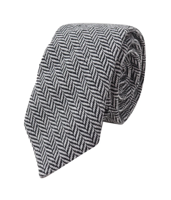 Men's Tweed Grey Tie Hankie Set Classic British Heritage Wool Herringbone