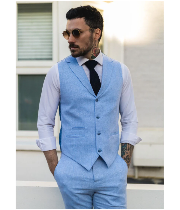 TP-12 - Men's Summer Suit Waistcoat Trousers Linen Formal Royal Blue Wedding