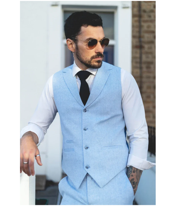 TP-13 - Men's Summer Suit Waistcoat Trousers Linen Formal Baby Blue Wedding