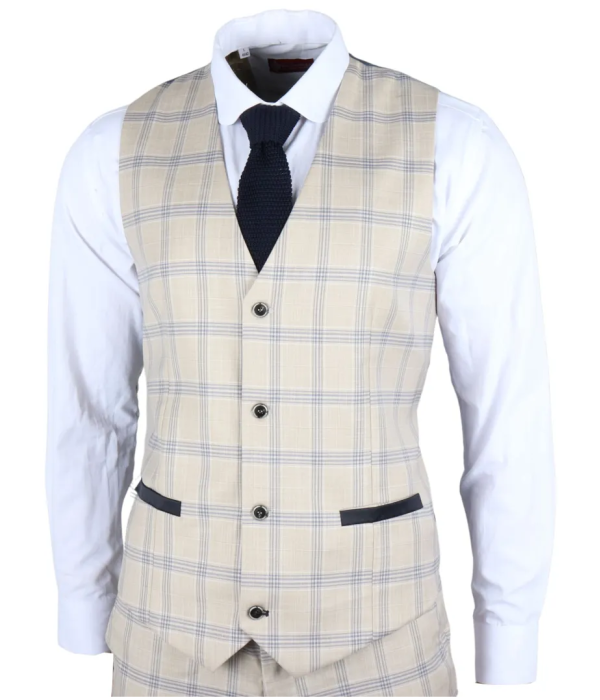 Warwick - Men's Beige Checked Waistcoat