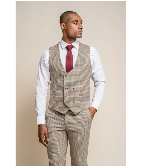 Elwood - Men's Beige Check Houndstooth Waistcoat