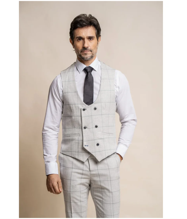 Radika - Men's Light Grey Check Waistcoat