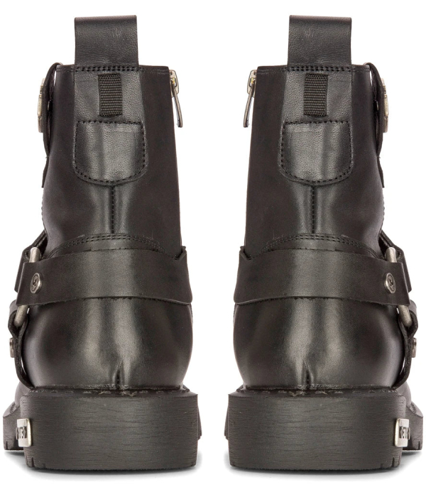 Mens Black Leather Motorcycle Boots Western Rock Punk Metal Toe Ankle Boot