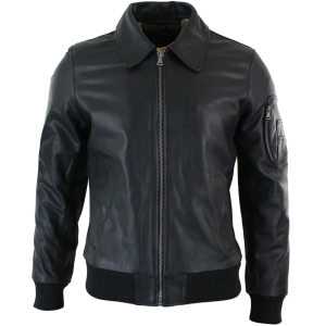 Men’s Leather Harrington Black Bomber Classic Pilot Jacket