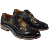 Ross - Men's Floral Print Leather Black Brogue Shoes