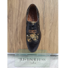 Ross - Men's Floral Print Leather Black Brogue Shoes