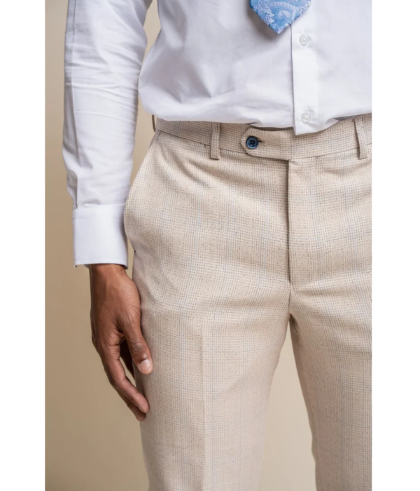 Caridi - Men's Tweed Beige Wedding Trousers