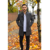 Men's Stand Collar Wool Blend Grey Overcoat