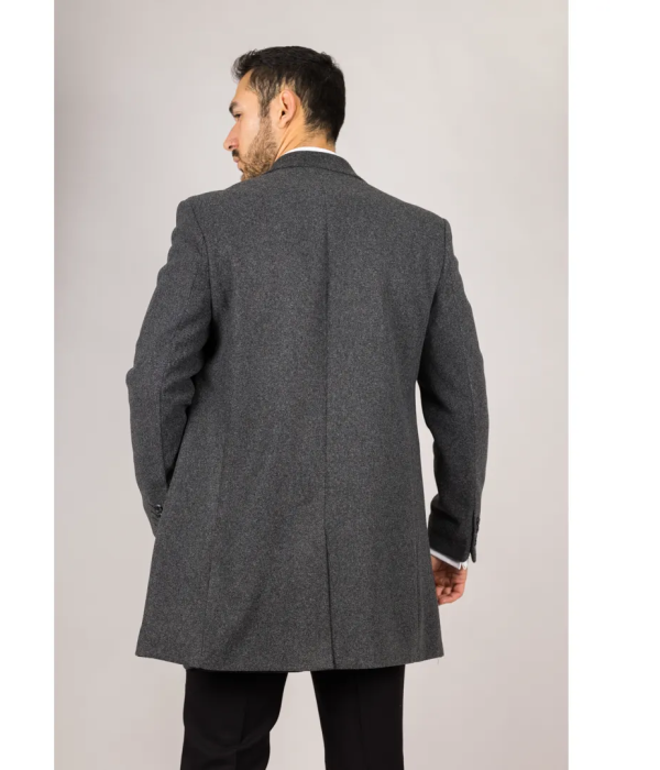 Men's Notched Lapel Collar Wool Blend Grey Overcoat