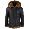Men's Brown Leather Sherling Sheepskin Hood Jacket Aviator Flying Pilot