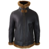 Men's Brown Leather Sherling Sheepskin Hood Jacket Aviator Flying Pilot