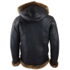 Men's Brown Leather Sherling Sheepskin Hood Jacket Aviator Flying Pilot