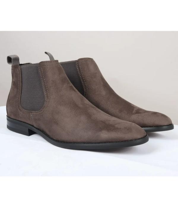 Men's Slip On Grey Suede Leather Lined Chelsea Boots