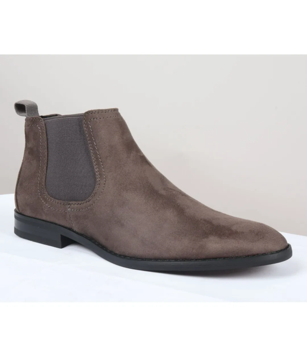Men's Slip On Grey Suede Leather Lined Chelsea Boots