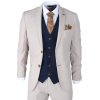 Mayfair - Men's 3 Piece Cream Suit With Navy Waistcoat