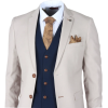 Mayfair - Men's 3 Piece Cream Suit With Navy Waistcoat