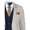 Mayfair - Men's 3 Piece Cream Suit With Navy Waistcoat