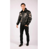 Men's Black Leather Bomber Aviator Badge Pilot Jacket Removable Fur Collar