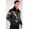 Men's Black Leather Bomber Aviator Badge Pilot Jacket Removable Fur Collar