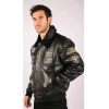 Men's Black Leather Bomber Aviator Badge Pilot Jacket Removable Fur Collar