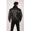Men's Black Leather Bomber Aviator Badge Pilot Jacket Removable Fur Collar
