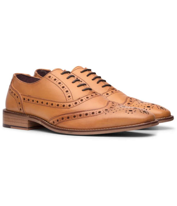 Mens Laced Brogues Shoes Classic Tailoring Tan Brown Vintage Formal Smart